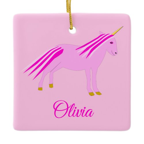 Pretty Pink Baby Girl Unicorn First Christmas Ceramic Ornament