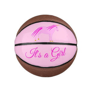 Pretty Pink Baby Girl Unicorn Gender Reveal Custom Mini Basketball