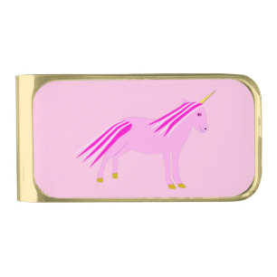 Pretty Pink Baby Girl Unicorn Gold Finish Money Clip