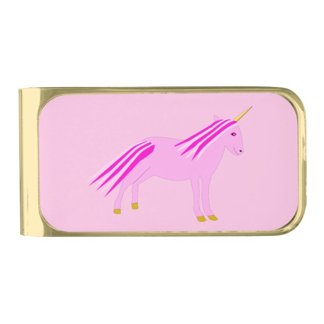 Pretty Pink Baby Girl Unicorn Gold Finish Money Clip (Front)