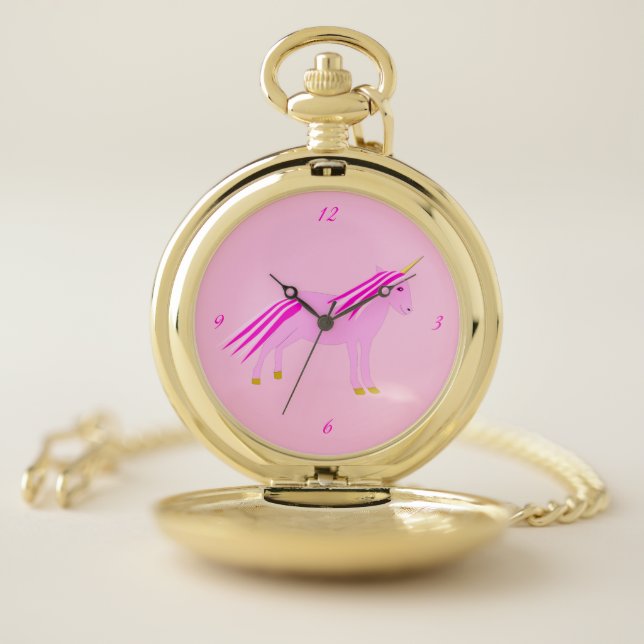 Pretty Pink Baby Girl Unicorn Pocket Watch (Inside)