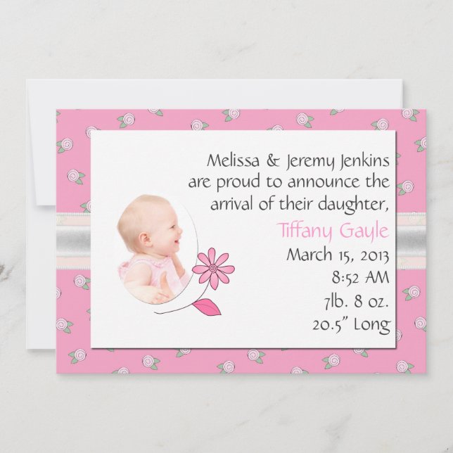 Pretty Pink Baby Girl's Birth Announcement (Front)