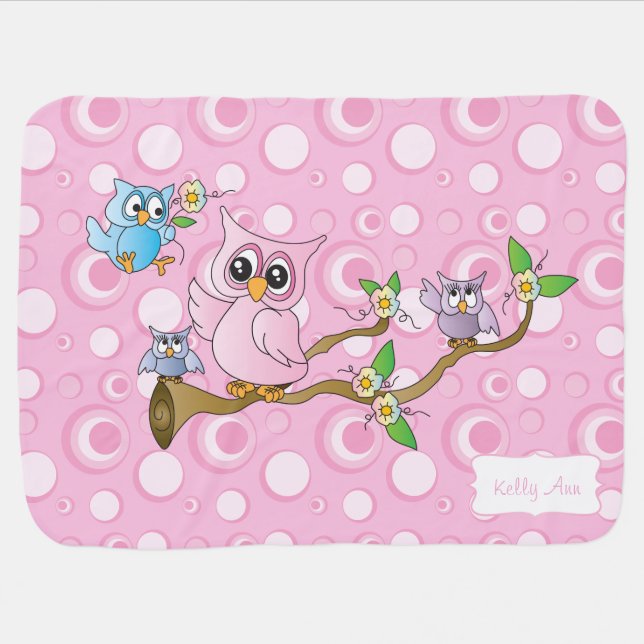 Pretty Pink Baby Owl | Nursery Theme Blanket (Horizontal)