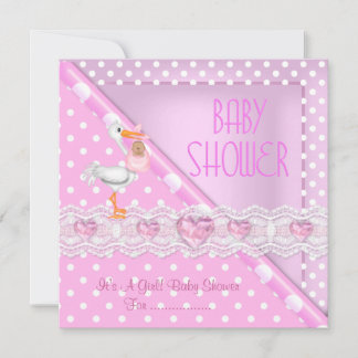 Pretty Pink Baby Shower Girl Baby Polka Dots Invitation