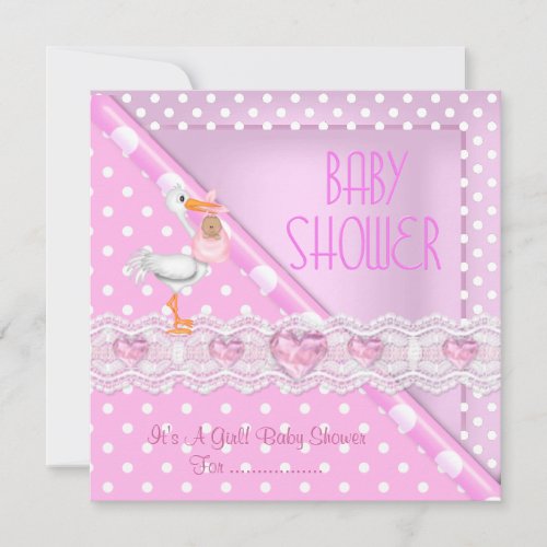 Pretty Pink Baby Shower Girl Baby Polka Dots Invite