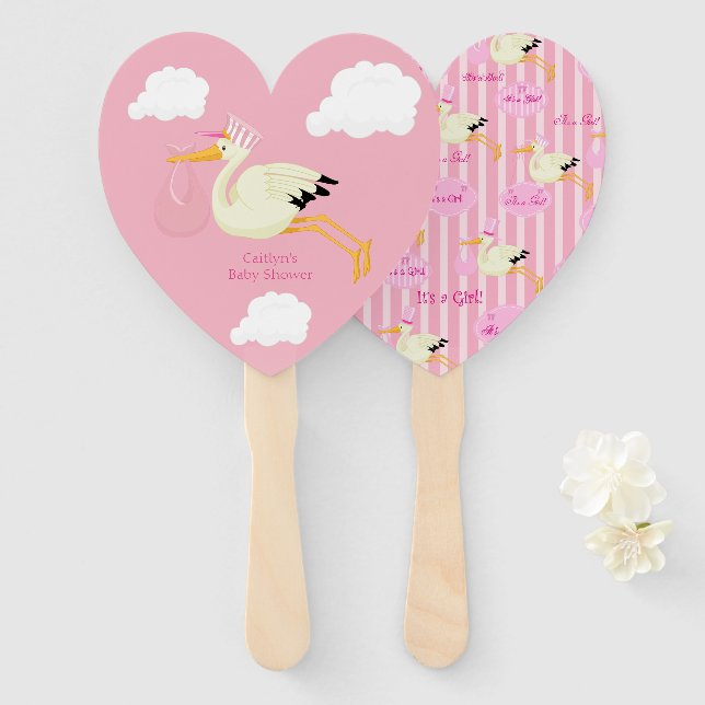 Pretty Pink Baby Shower Hand Fan (Front and Back)