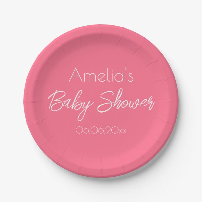 Pretty Pink Baby Shower Personalized Paper Plates (Front)