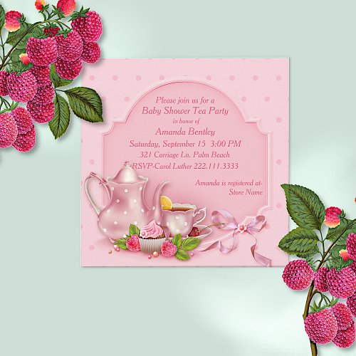 Pretty Pink Baby Shower Tea Party Invitation