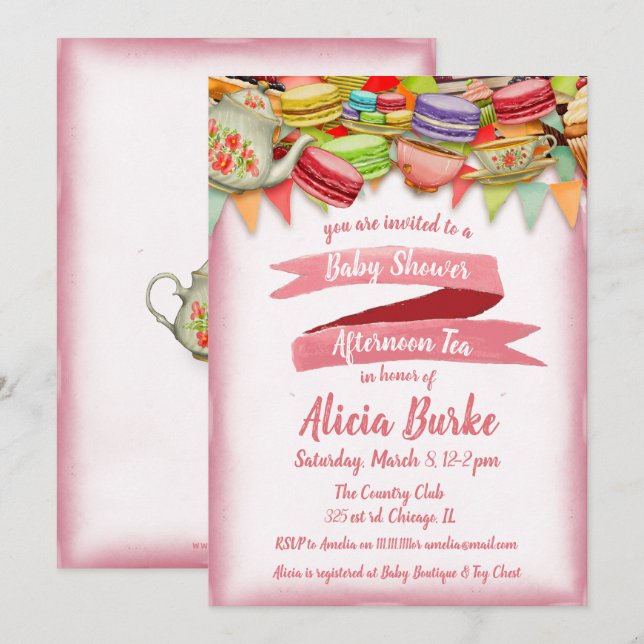 Pretty Pink Baby Shower Tea Party Invitation (Front/Back)