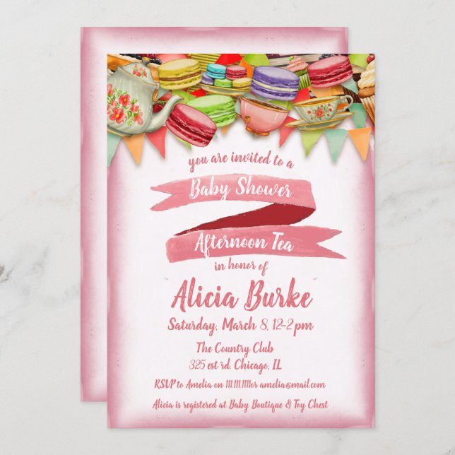 Pretty Pink Baby Shower Tea Party Invitation (Front/Back)