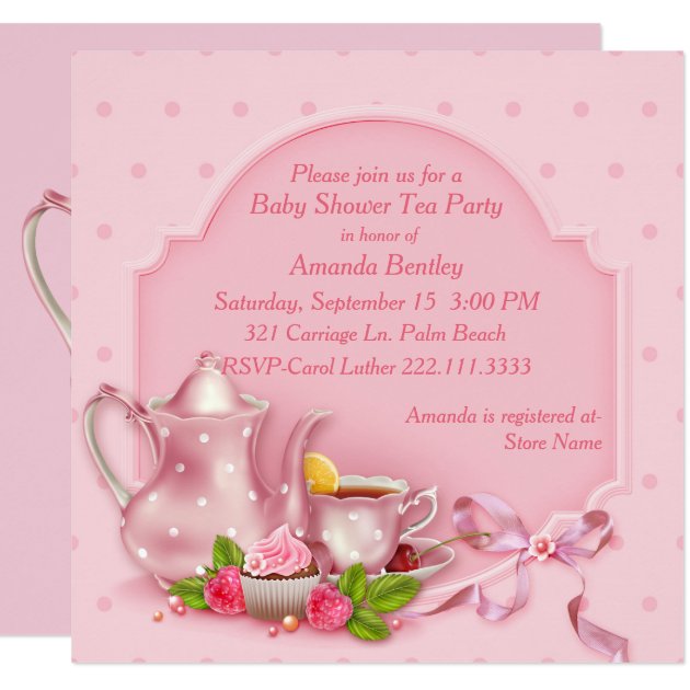 Pretty Pink Baby Shower Tea Party Invitation