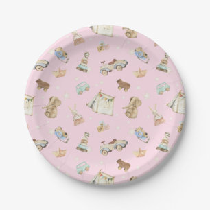 Pretty Pink Baby Shower Vintage Toys Paper Plates