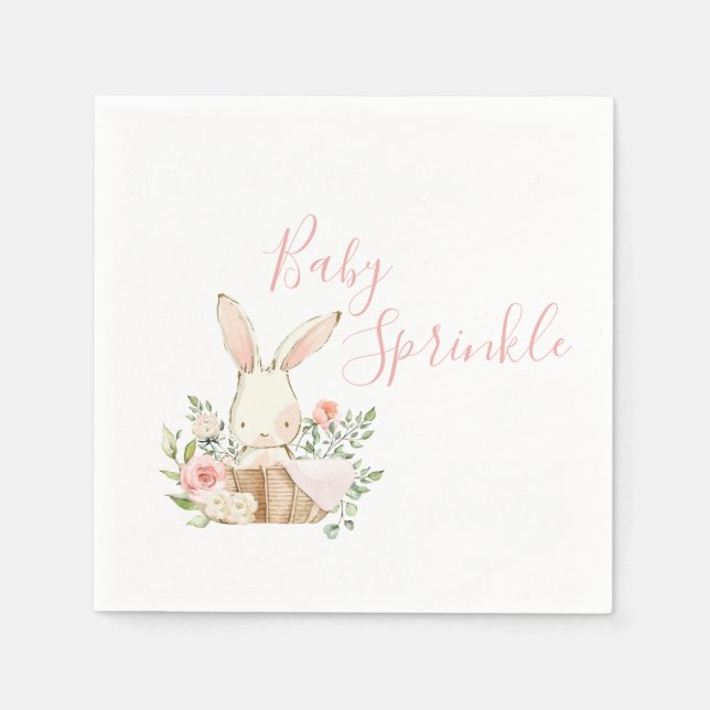 Pretty Pink Baby Sprinkle Bunny Baby Shower Napkins (Front)