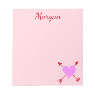 Pretty Pink Background with Purple heart Notepad