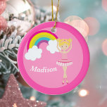 Pretty Pink Ballerina Blonde Girl Monogram Kids Ceramic Ornament<br><div class="desc">This beautiful pink ballet Christmas ornament features a smiling blonde ballerina girl dressed in pink standing in front of a pretty rainbow. Personalize with your child's name.</div>