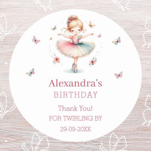 Pretty Pink Ballerina Girl Birthday Thank You   Classic Round Sticker