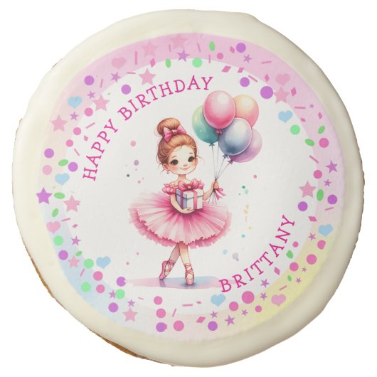 Pretty Pink Ballerina Girl's Birthday Girl Sugar Cookie (Front)