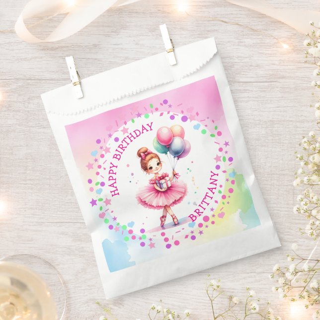 Pretty Pink Ballerina Girl's Birthday Party Favor Bag (Clipped)