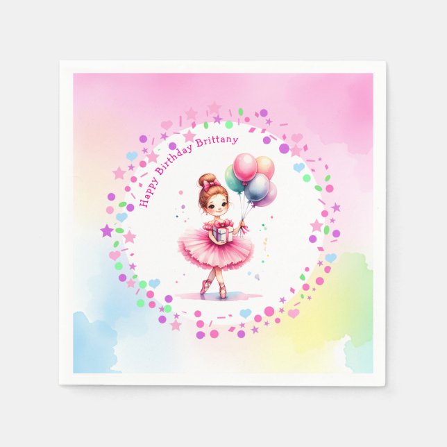 Pretty Pink Ballerina Girl's Birthday Party Napkins (Front)