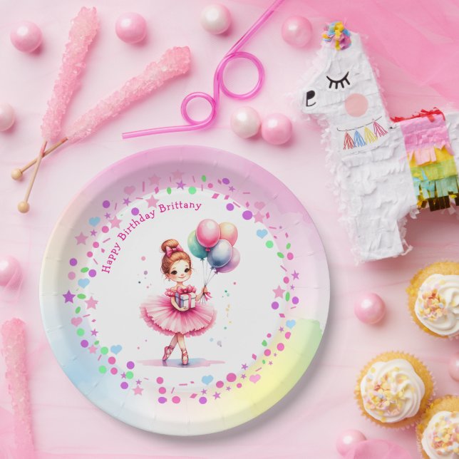 Pretty Pink Ballerina Girl's Birthday Party Paper Plates (Party)