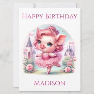 Pretty Pink Ballerina Pig Birthday Card