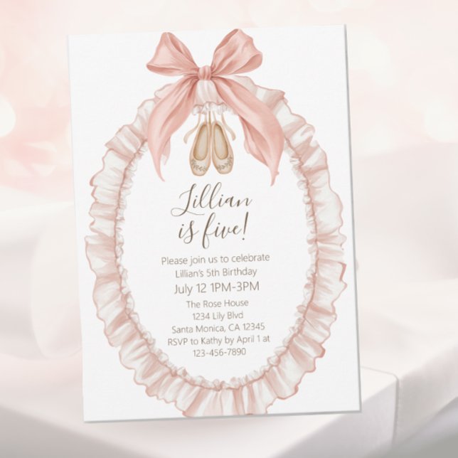 Pretty Pink Ballet Girls Fifth Birthday  Invitation (Creator Uploaded)
