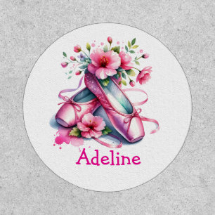 Pretty Pink Ballet Shoes and Flowers Personalized Patch