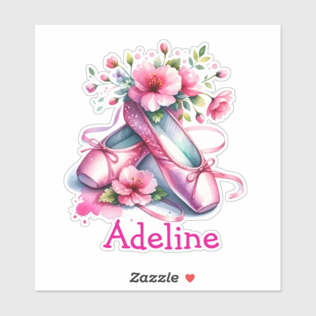 Pretty Pink Ballet Shoes and Flowers Personalized Sticker (Sheet)