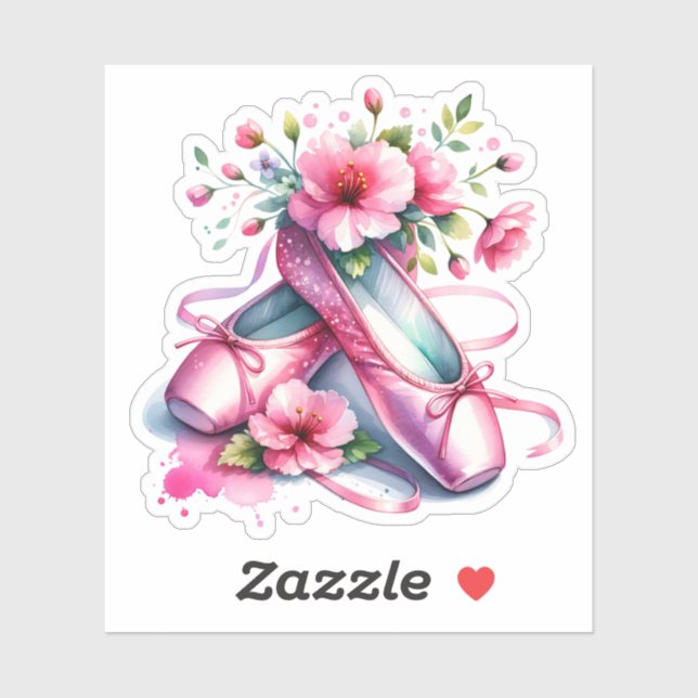 Pretty Pink Ballet Shoes and Flowers  Sticker (Sheet)