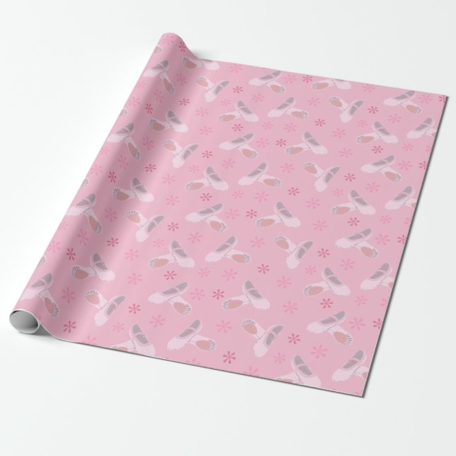 Pretty Pink Ballet Shoes Patterned Wrapping Paper (Unrolled)