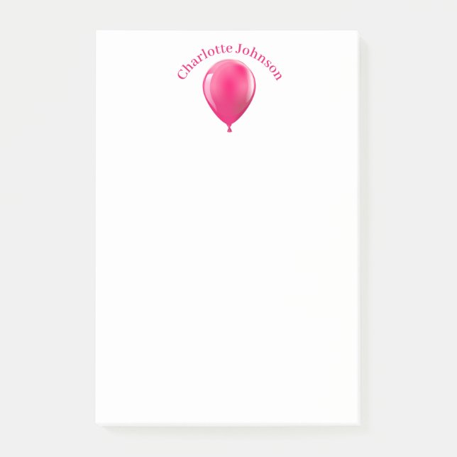 Pretty Pink Balloon Name Personalized Post-it Notes (Front)