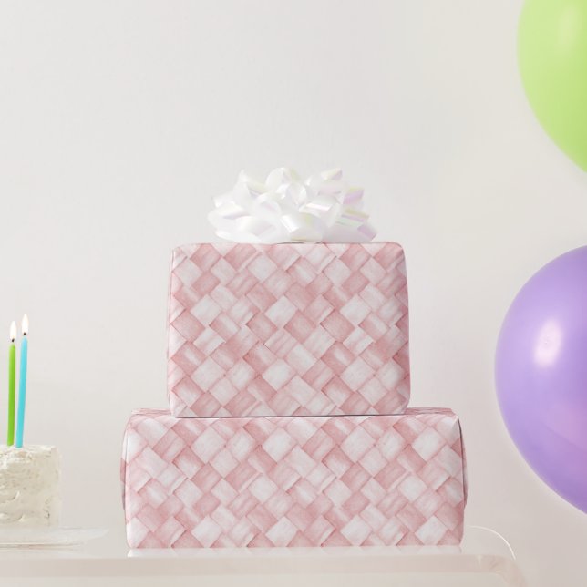 Pretty Pink Basket Weave Birthday Wrapping Paper (Party Gifts)