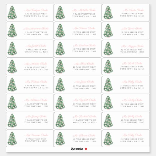Pretty Pink Baubles Holiday Tree Address Labels