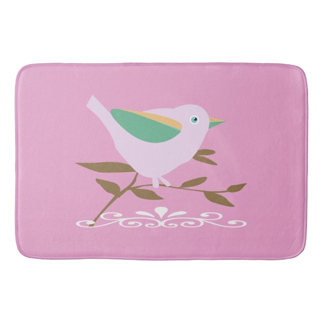 Pretty pink bird bathroom mat (Front)