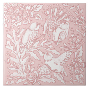 Pretty Pink Bird Floral Nature Animal Ceramic Tile