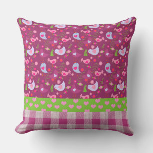 Pretty Pink Birds Valentine's Day Throw Pillow
