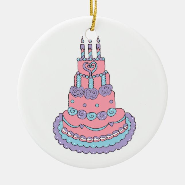Pretty Pink Birthday Cake Ceramic Ornament (Front)