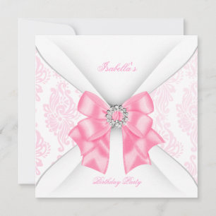 Pretty Pink Birthday Party White Diamond Bow Invitation