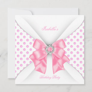 Pretty Pink Birthday Party White Polka Dots Invitation