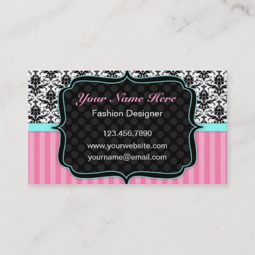 Pretty Pink, Black and White Damask Business Card