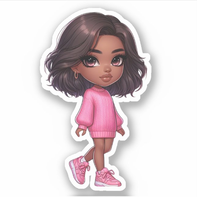 pretty pink black chibi girl sticker (Front)