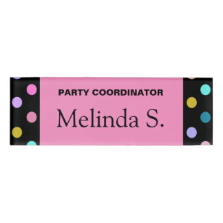 Pretty pink black confetti dots party name tag