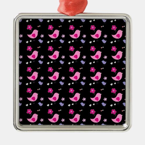 Pretty Pink Black Cute birds Pattern accessories Metal Ornament