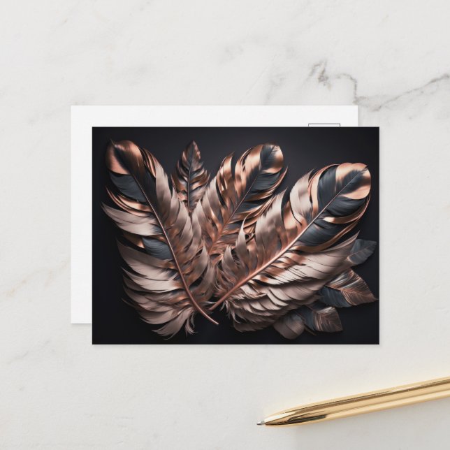 Pretty Pink & Black Decorative Feathers Postcard (Front/Back In Situ)
