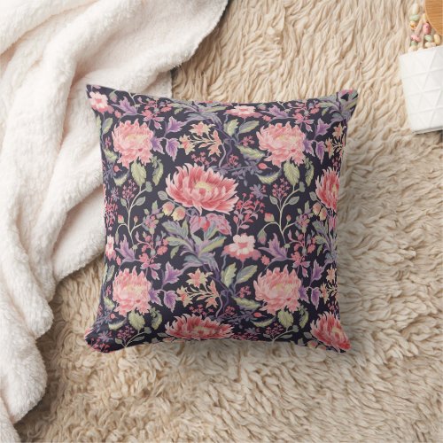 Pretty pink black floral pattern throw pillow