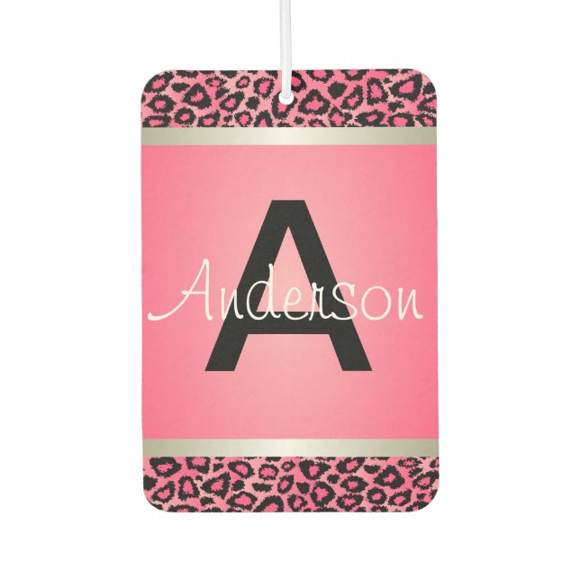 Pretty Pink & Black Leopard Animal | Monogram Air Freshener (Front)