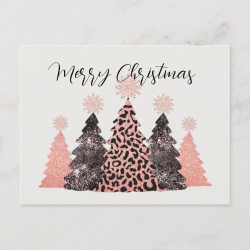 Pretty Pink Black Merry Christmas Trees Holiday Postcard