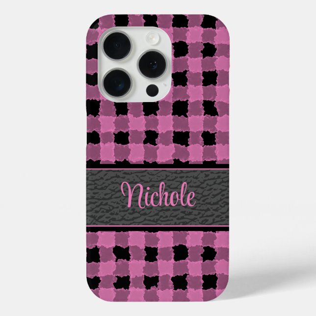 Pretty Pink & Black Plaid Personalized  Case-Mate iPhone Case (Back)
