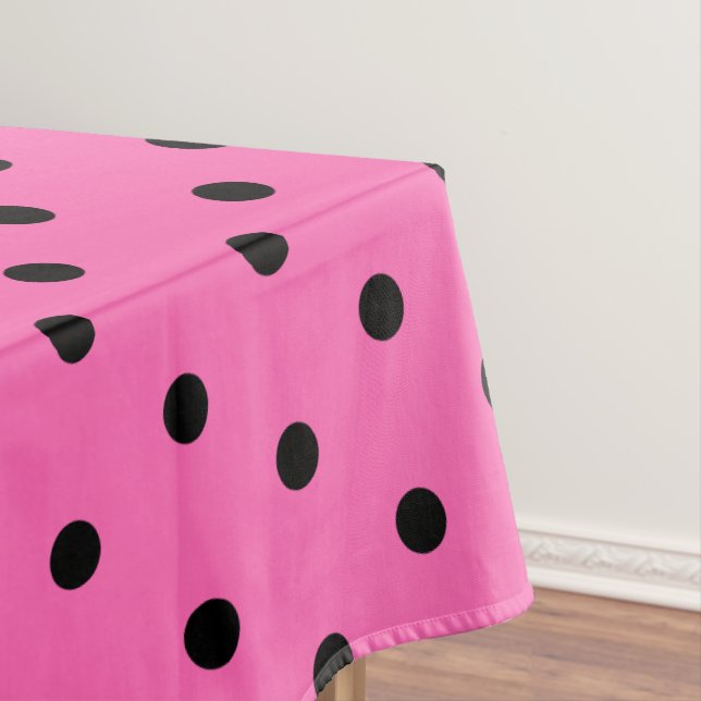 Pretty Pink Black Polka Dots Tablecloth (In Situ)
