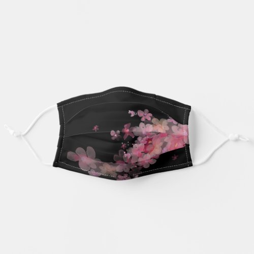 Pretty Pink Black Watercolor Floral Flowers Adult Cloth Face Mask